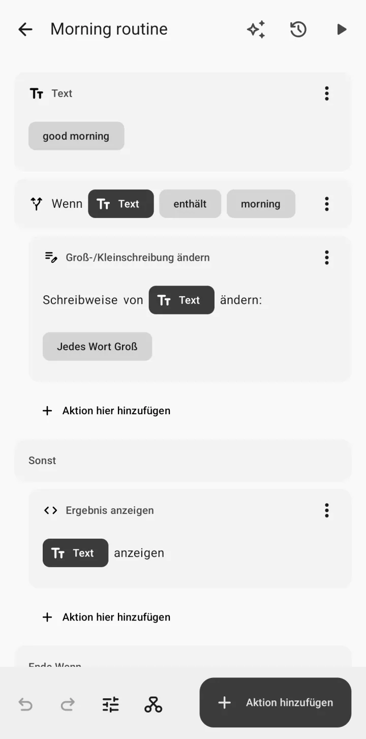 Die Schritte eines Kurzbefehls im Editor