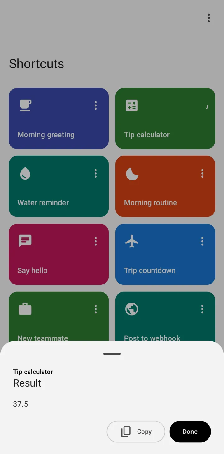 A shortcut’s result after one tap