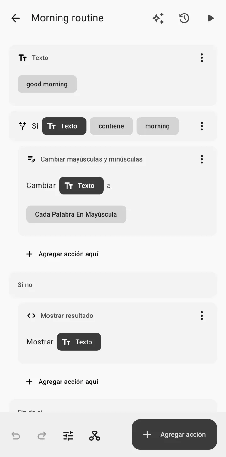 Los pasos de un atajo en el editor