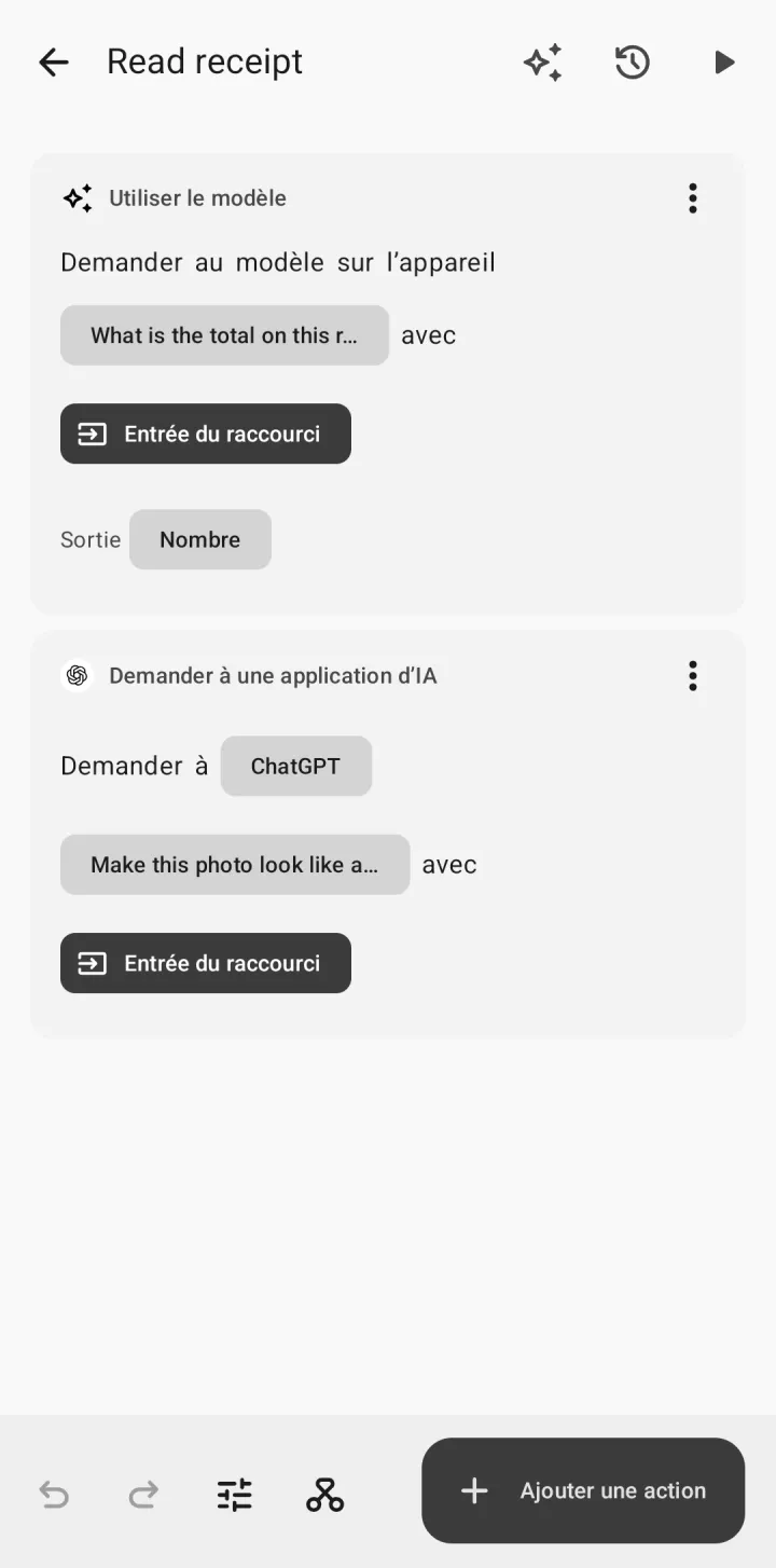 Des étapes de raccourci qui utilisent l’IA