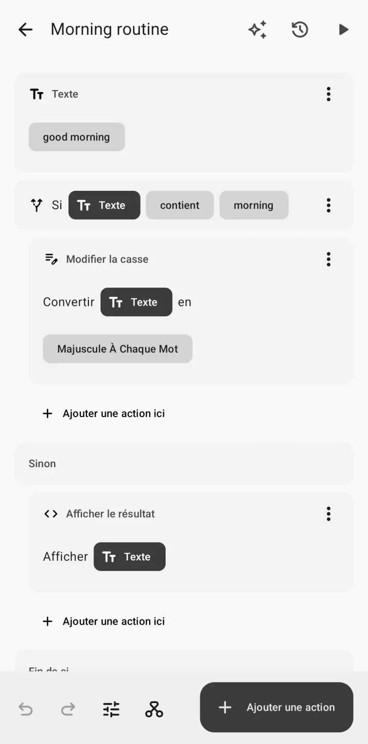 Les étapes d’un raccourci dans l’éditeur
