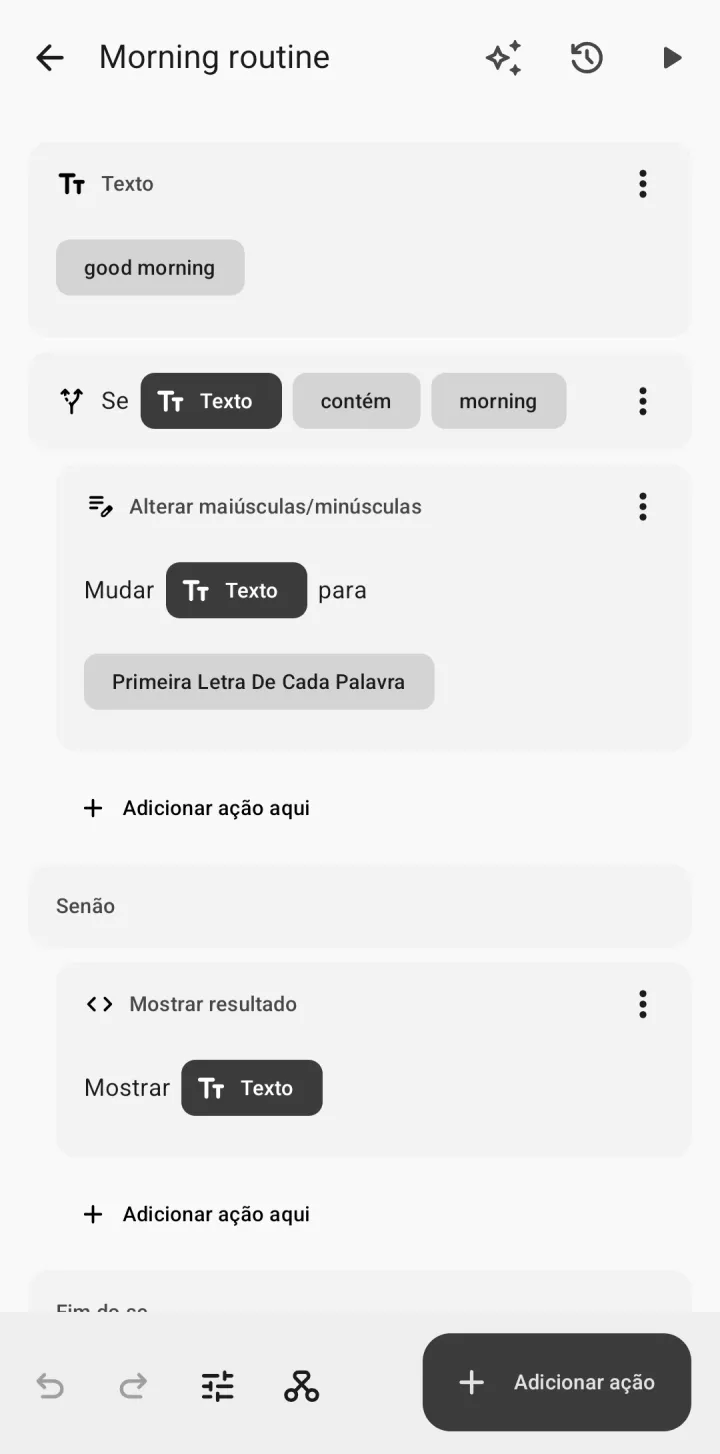 As etapas de um atalho no editor